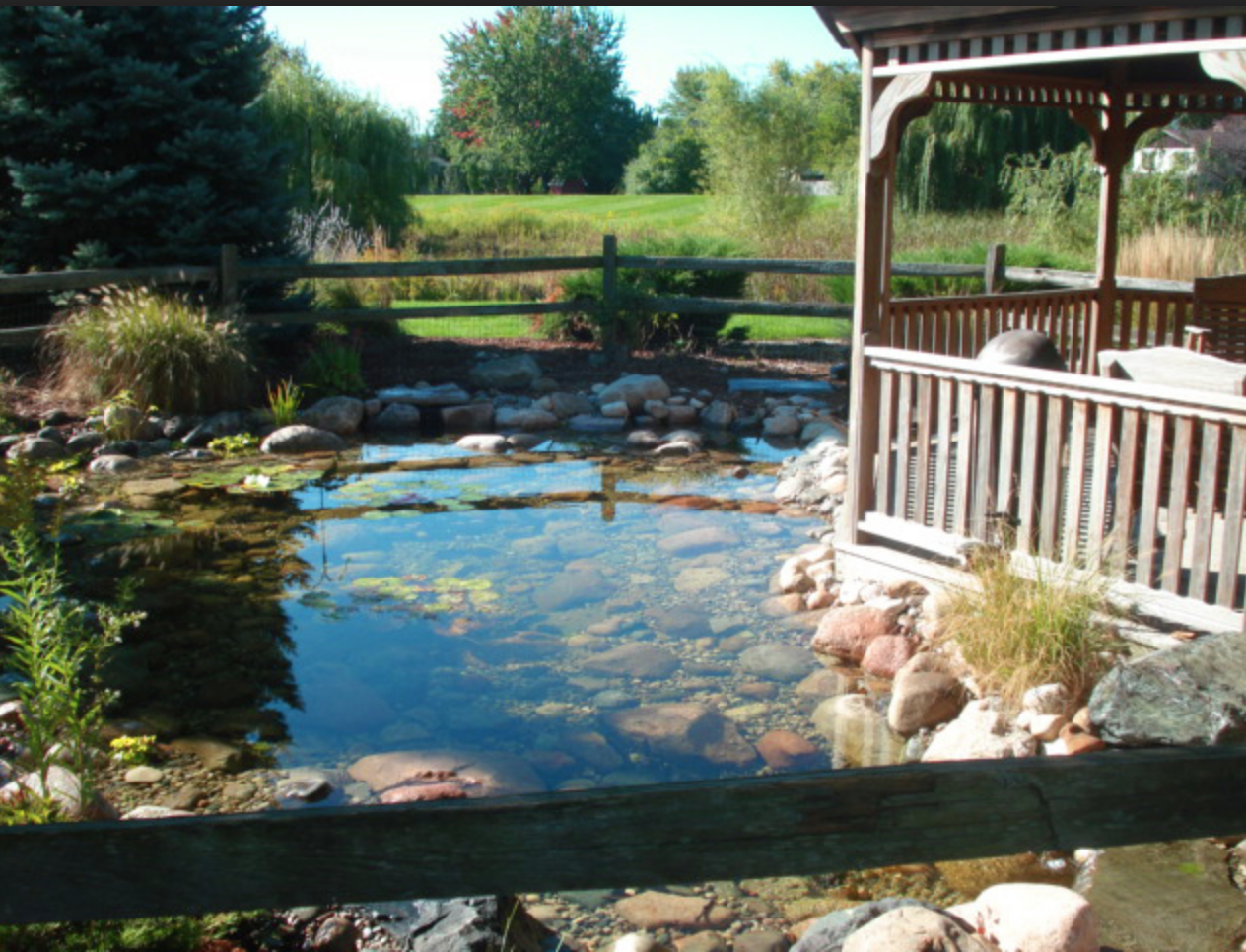 Pond with deck