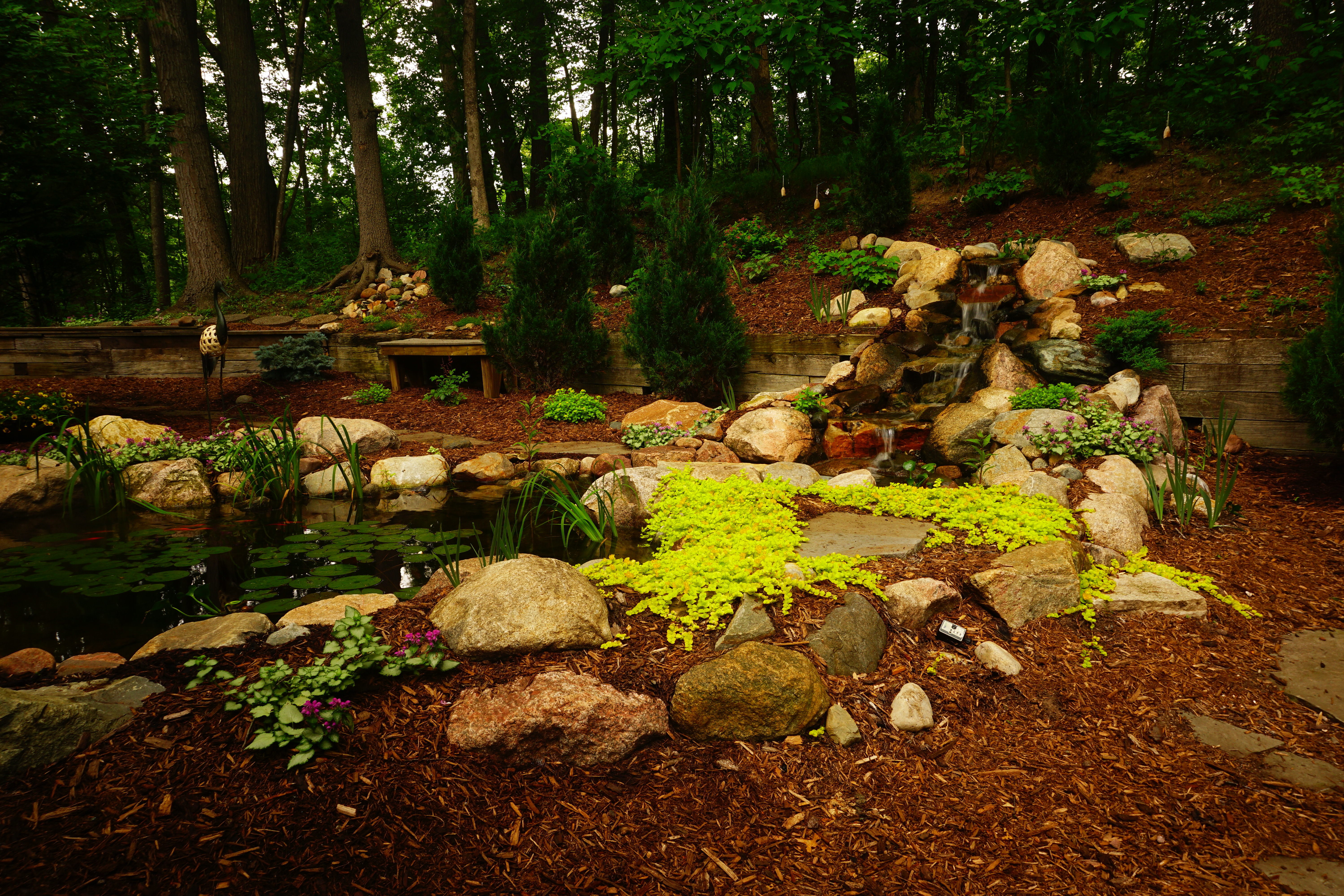Pond with Retaining Wall Waterfall